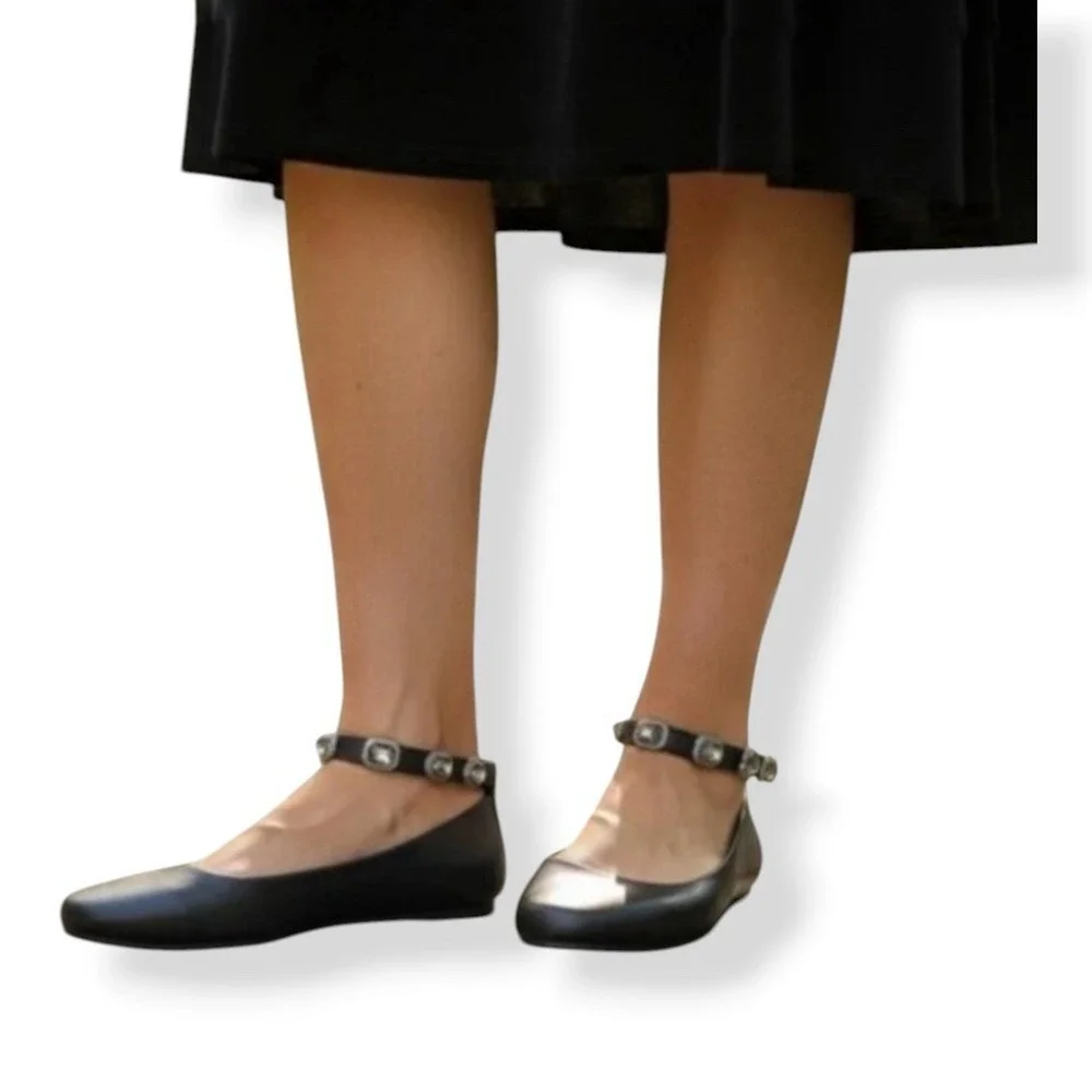 Seychelles Shoes Women 10W Black Ballet Flats Square Toe Diamond Wides NWT